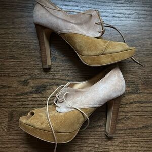 J Crew suede 4 inch peep toe heels, size 6.5